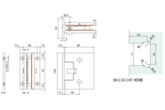Charnière mur/verre, retour ressort, poids p. 50 kg, v. 10/13.5, B80 H100, effet inox brossé