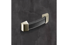 Greep Agliano, boorafstand 128, L 142 mm, B 25 mm, H 17 mm, Donkerbruin leer / roestvrij staal finish geborsteld