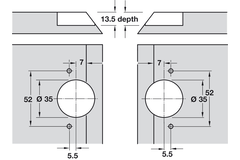 Verstekscharnier, GS 22,5, openingshoek 120°