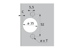 Charnière en inox Veosys de 105°, rentrant, TH - schéma de perçage 52 x 5,5 mm, à visser (-)