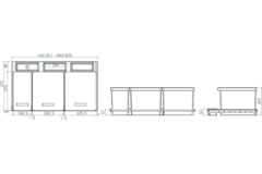 T3 afvalemmer k.90cm 25+16+25l zwart regelbare breedte 811-825mm