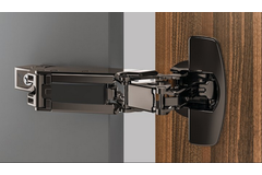 Charnière grand angle Sensys, avec retrait zéro,  sans fermeture automatique (Sensys 8687), en noir obsidien, en applique, Angle d'ouverture  165°, TH-schéma de perçage 52 x 5,5 mm, avec manchons à expansion (ø 10 x 11)