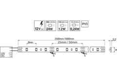 Ledstrip 2,5m 12W wit 3800K zelfklevend IP67