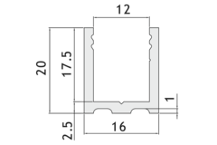 U-profiel, B16 H20 L3000, aluminium met geborsteld rvs effect