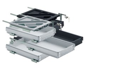 Kit de caisson avec coulisses à sortie partielle, Profondeur d'installation (mini) 530 mm, aspect aluminium