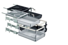 Kit de caisson avec coulisses à sortie totale et super extension, Profondeur d'installation (mini) 530 mm, aspect aluminium