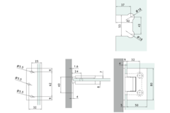 Verstelbare laterale scharnier wand/glas, voor 6/8 mm glas, B50 H80, geborsteld rvs effect