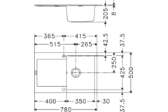 Maris - Inbouwspoeltafel / 780 x 500 mm / 1 bak / Metaal wit / Omkeerbaar
