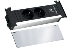 Kapsa look inox 2 prises b-f + chargeur usb  