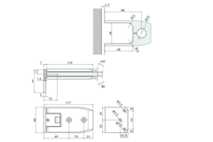 Verstelbare laterale scharnier wand/glas, voor 8/12 mm glas, B110 H60, chroom