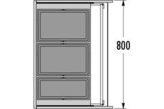Poubelle hailo triple XL 80cm 74l 2x 28l + 1 x 18l avec couvercle