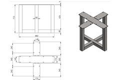 Piètement cross 80x80mm noir mat h720xl780xl780mm 