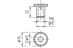 Kap SW5 cyl. kop M6 vernikkeld
