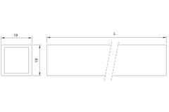 Vierkante stang, B25 H25 L1000, glanzend aluminium