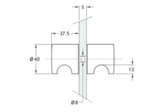Paire de boutons avec prise, pour verres 8/14, B38 L40, effet inox brossé