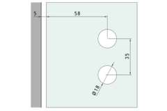 Vierkant scharnier wand/glas voor smalle deurposten, voor 8/12 mm glas, B85 H65, geborsteld rvs