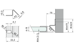 Profil de butée magnétique 10,5 x 22 x l 2500 mm inox brosse