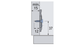 Plaque de montage cruciforme avec réglage en hauteur direct, nickelée, Rangée de perçages 37 X 32 mm, avec vis pour panneaux à particules (pour perçages de ø 2,5 mm), distance 1.5 mm