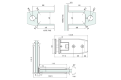 Scharnier serie 600 regelbaar 90° voor glas 8/12mm rvs look