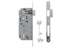 Serrure agb nickel brillant 90 mm + contre-plaque   étroite droite