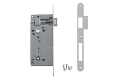 Serrure agb nickel brillant wc  90 mm +   + contre-plaque étroite droite