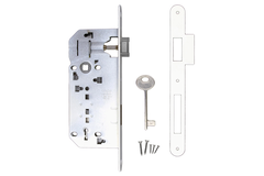 Serrure agb blanc 90 mm + contre-plaque   + contre-plaque étroite droite