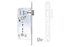 Serrure agb blanc wc 90 mm + contre-plaque   + contre-plaque étroite droite