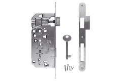 Serrure agb inox look 90 mm + contre-plaque   étroite droite