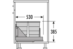 Poubelle hailo bottom mount 40-60cm 2x24l - support metal. - sortie totale