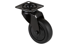 Zwenkwiel d 75mm h103mm rubber zwart 60kg