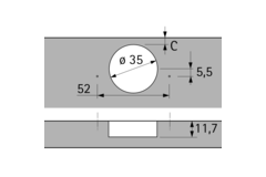 Charnière Intermat 110° (Intermat 9943), rentrant, Angle d'ouverture  110°, TH-schéma de perçage 52 x 5,5 mm, à visser (-)