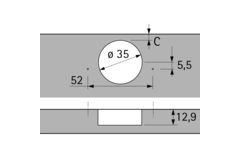 Sensys 110°-scharnier met geïntegreerde demping (Sensys 8645i), vernikkeld, half opliggend, openingshoek 110°, TH-boorbeeld 52 x 5,5 mm, voor schroefbevestiging (-)