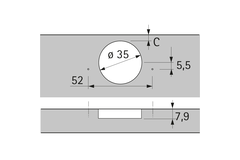 Charnière porte mince Sensys, épaisseur de la porte à partir de 10 mm, avec amortissement intégré (Sensys 8646i), nickelée, en applique, Angle d'ouverture  110°, TH-schéma de perçage 52 x 5,5 mm, à visser (-)
