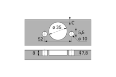 Charnière porte mince Sensys, épaisseur de la porte à partir de 10 mm, avec amortissement intégré (Sensys 8646i), nickelée, en applique, Angle d'ouverture  110°, TH-schéma de perçage 52 x 5,5 mm, avec manchons à expansion (ø 10 x 8)