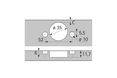 Charnière grand angle Sensys, avec retrait zéro, avec amortissement intégré (Sensys 8657i), nickelée, en semi-applique, Angle d'ouverture  165°, THS-schéma de perçage 52 x 5,5 mm, 48 x 6 mm, montage rapide Fix (ø 10 x 6)