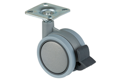 Roulette double plast.d.60mm+frein gris 30kg  avec plaque