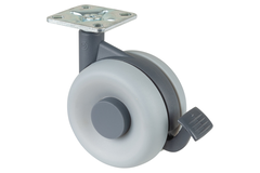Roulette double plast.d.75mm+frein gris  avec plaque