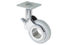 Zwenkwiel+rem d.60 h.95 50kg chr.-grijs/wit design enkel wiel