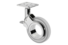 Roul.pivot.+frein d75 h108 50kg chr.-gris/blanc  roulette design simple