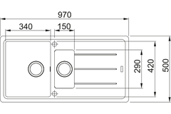 Basis - Evier à encastrer / 970 x 500 mm / 1+1/2 bassin / Noir Mat / Réversible