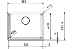 Maris - Onderbouwspoeltafel / 553 x 433 mm / 1 bak / Zwart Mat