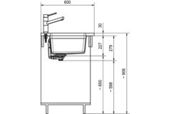 Maris - Onderbouwspoeltafel / 553 x 433 mm / 2 bakken / Grote bak rechts / Zwart Mat