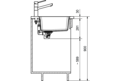Maris - Vlakbouwspoeltafel / 553 x 433 mm / 2 bakken / Grote bak rechts / Zwart Mat