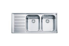 Neptune - Inbouwspoeltafel / 1160 x 510 mm / 2 bakken / Glad / Druipblad links