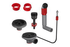 Colorline - Automatisch ventielset voor 2 bakken, geïntegreerde ronde overloop, spacer, zwart mat, draaiknop zwart mat