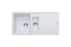 Basis - Evier à encastrer / 970 x 500 mm / 1 + 1/2 bassin / Blanc metallisé / Réversible