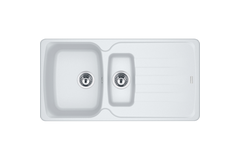 Antea - Evier à encastrer / 970 x 500 mm / 1 + 1/2 bassin / Blanc metallisé / Réversible
