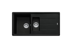 Basis - Evier à encastrer / 970 x 500 mm / 1+1/2 bassin / Noir Mat / Réversible