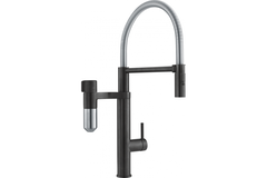 Vital - Système de filtration à bec mobile / 2 jets / Levier sur le côté / Inox Look & Noir mat