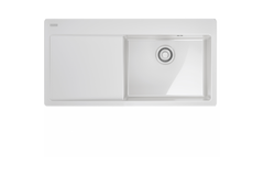 MYTHOS X - Inbouwspoeltafel / 1 bak XL / 1000 x 510 mm / Verlek links / Automatische lediging / Drukknop / Wit